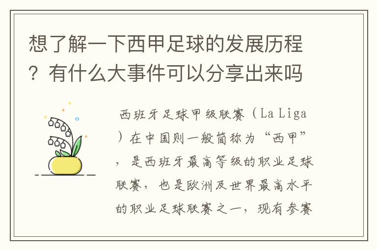 想了解一下西甲足球的发展历程?有什么大事件可以分享出来吗