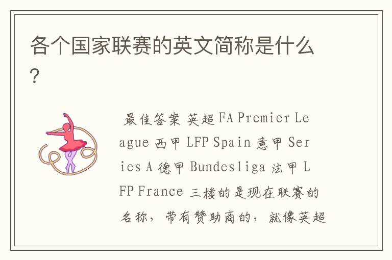 各个国家联赛的英文简称是什么?