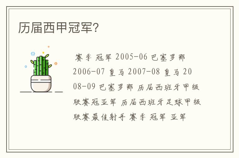 历届西甲冠军?