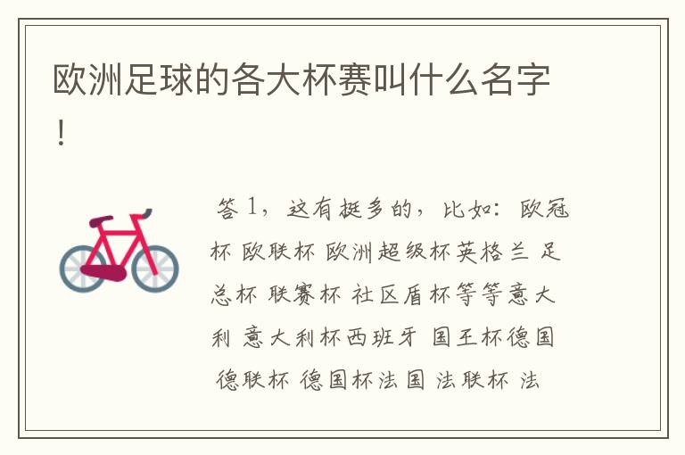 欧洲足球的各大杯赛叫什么名字!