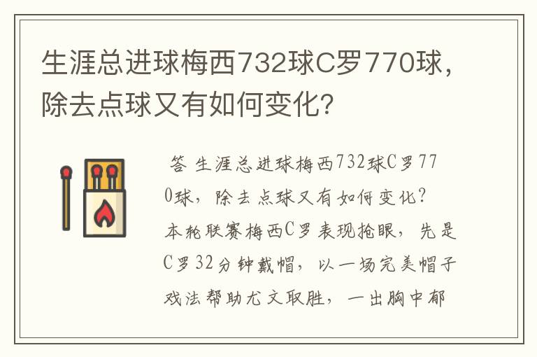 生涯总进球梅西732球C罗770球,除去点球又有如何变化?