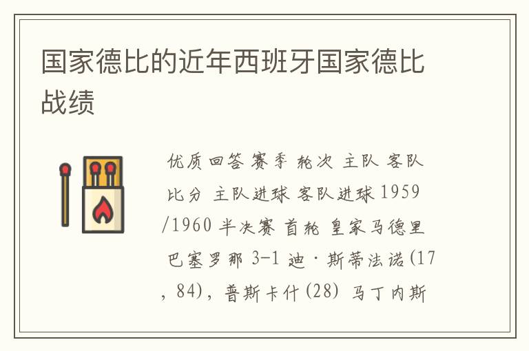 国家德比的近年西班牙国家德比战绩