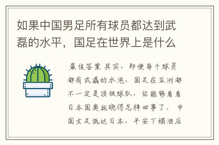 如果中国男足所有球员都达到武磊的水平,国足在世界上是什么水平?