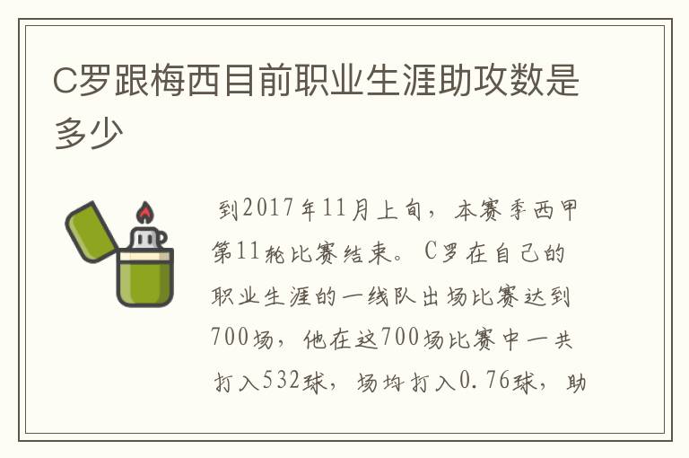 C罗跟梅西目前职业生涯助攻数是多少