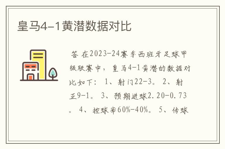 皇马4-1黄潜数据对比