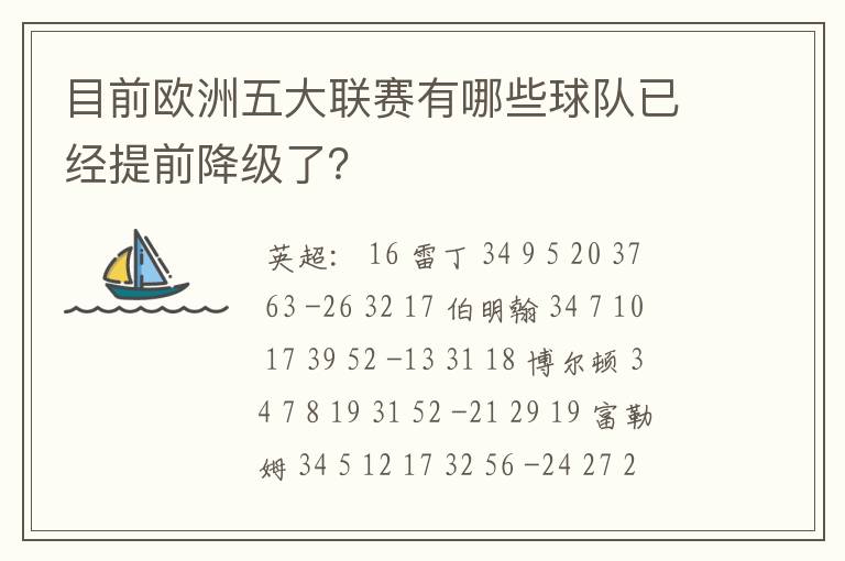 目前欧洲五大联赛有哪些球队已经提前降级了?