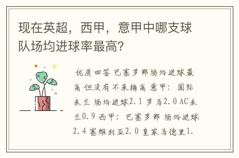 现在英超,西甲,意甲中哪支球队场均进球率最高?