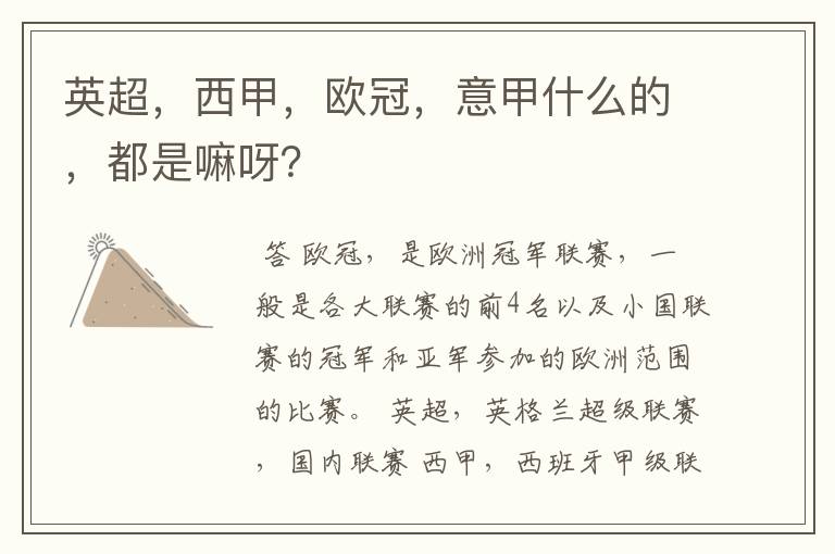 英超,西甲,欧冠,意甲什么的,都是嘛呀?