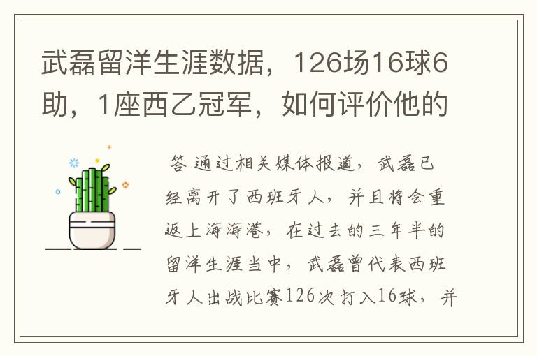 武磊留洋生涯数据,126场16球6助,1座西乙冠军,如何评价他的表现?
