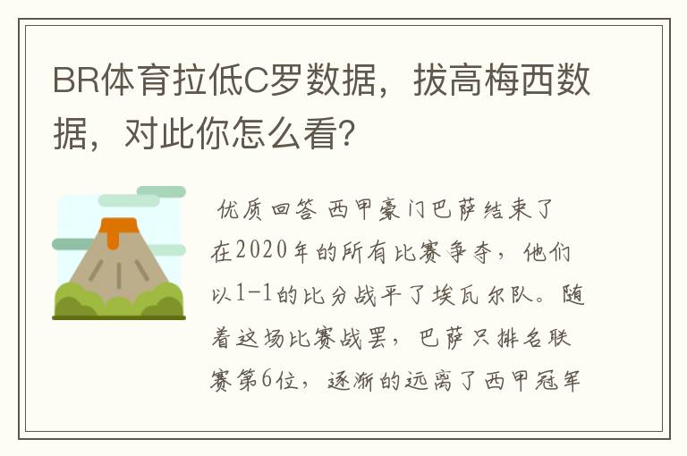BR体育拉低C罗数据,拔高梅西数据,对此你怎么看?