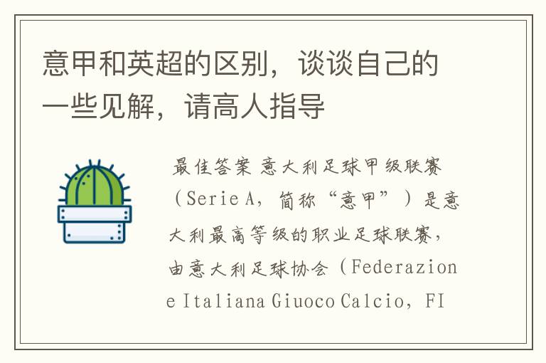 意甲和英超的区别，谈谈自己的一些见解，请高人指导