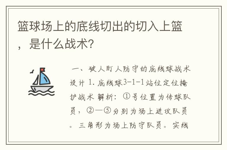 篮球场上的底线切出的切入上篮,是什么战术?