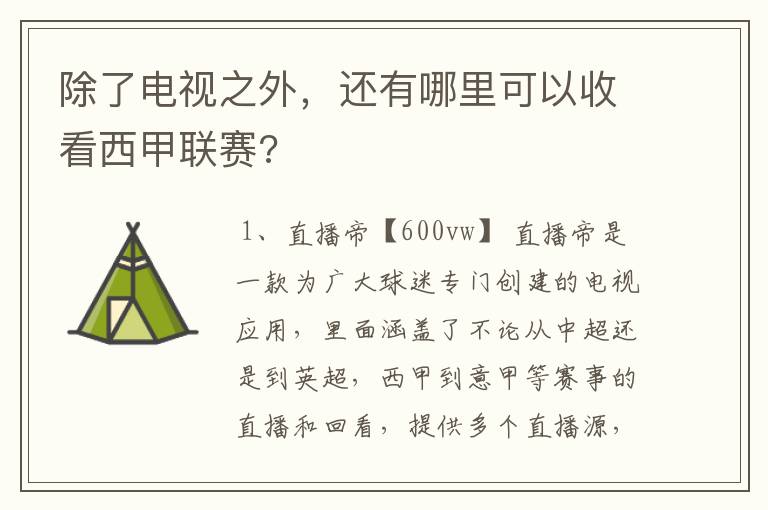 除了电视之外,还有哪里可以收看西甲联赛?