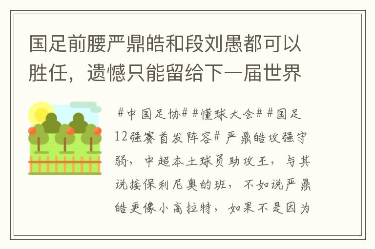 国足前腰严鼎皓和段刘愚都可以胜任,遗憾只能留给下一届世界杯