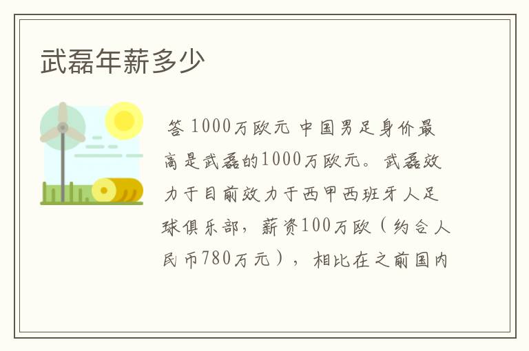 武磊年薪多少