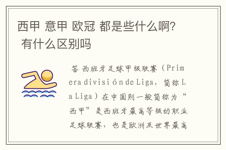 西甲 意甲 欧冠 都是些什么啊? 有什么区别吗