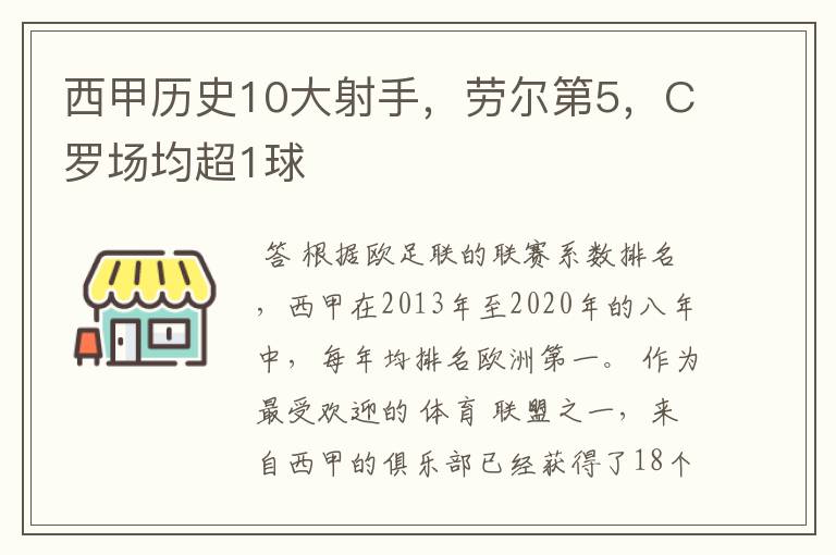 西甲历史10大射手,劳尔第5,C罗场均超1球