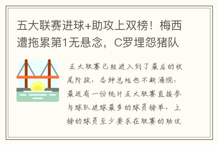 五大联赛进球+助攻上双榜!梅西遭拖累第1无悬念,C罗埋怨猪队友