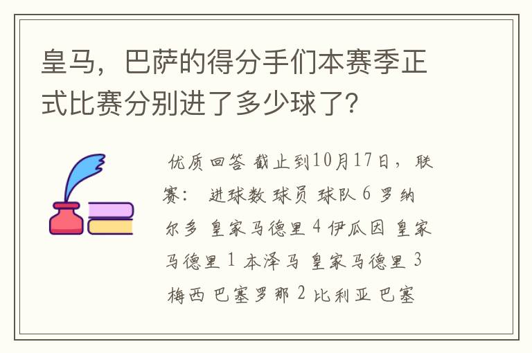 皇马，巴萨的得分手们本赛季正式比赛分别进了多少球了？
