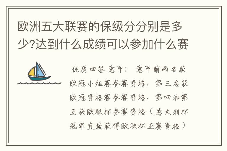 欧洲五大联赛的保级分分别是多少?达到什么成绩可以参加什么赛事?
