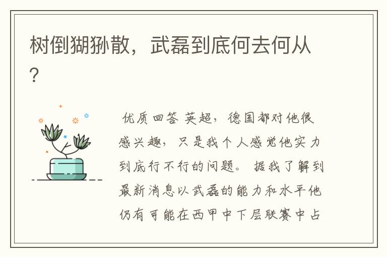 树倒猢狲散,武磊到底何去何从?