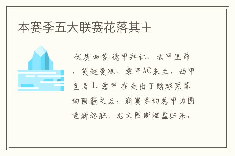 本赛季五大联赛花落其主