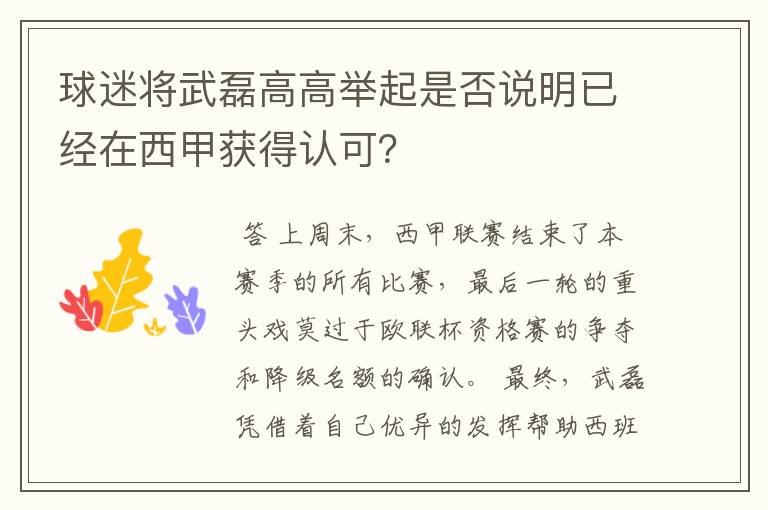 球迷将武磊高高举起是否说明已经在西甲获得认可?