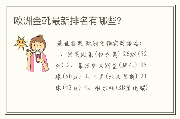 欧洲金靴最新排名有哪些?