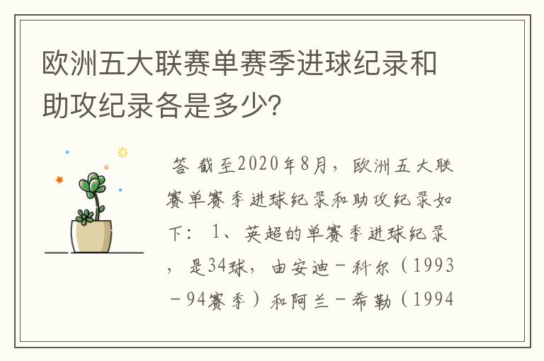欧洲五大联赛单赛季进球纪录和助攻纪录各是多少?