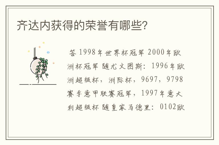 齐达内获得的荣誉有哪些?