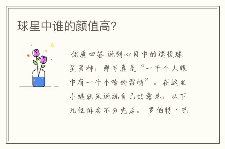 球星中谁的颜值高?
