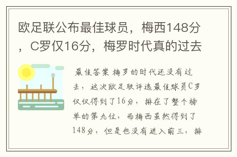 欧足联公布最佳球员,梅西148分,C罗仅16分,梅罗时代真的过去了吗?