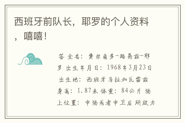西班牙前队长,耶罗的个人资料,嘻嘻!