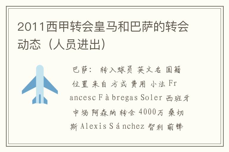 2011西甲转会皇马和巴萨的转会动态(人员进出)