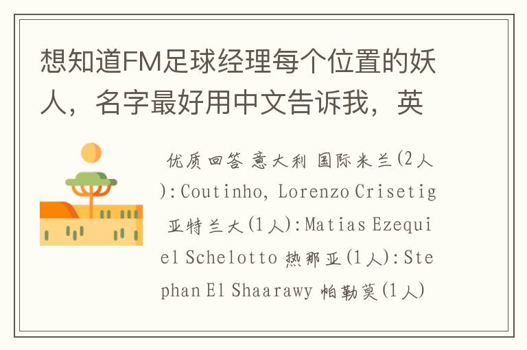 想知道FM足球经理每个位置的妖人,名字最好用中文告诉我,英文也行