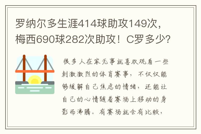 罗纳尔多生涯414球助攻149次,梅西690球282次助攻!C罗多少?