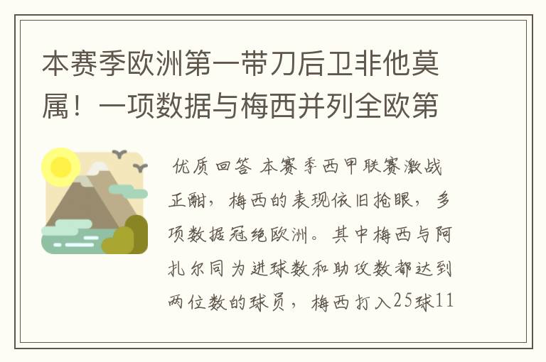本赛季欧洲第一带刀后卫非他莫属!一项数据与梅西并列全欧第一!