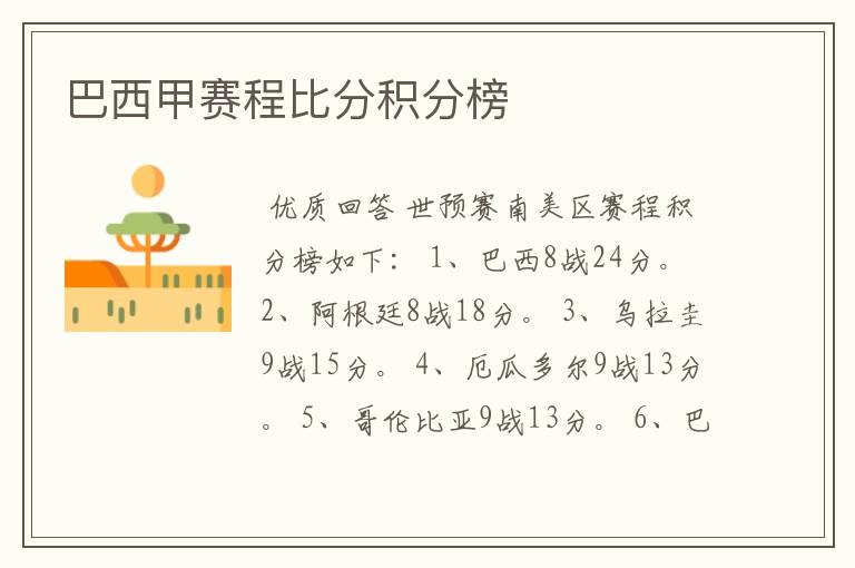 巴西甲赛程比分积分榜