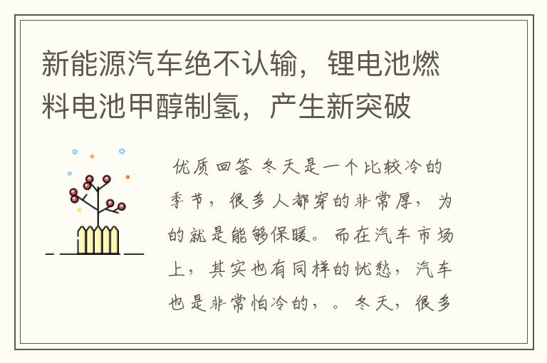 新能源汽车绝不认输,锂电池燃料电池甲醇制氢,产生新突破