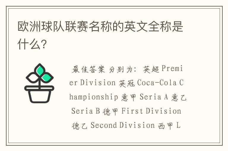 欧洲球队联赛名称的英文全称是什么?