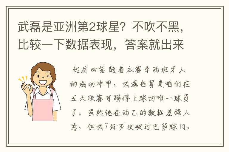 武磊是亚洲第2球星?不吹不黑,比较一下数据表现,答案就出来了