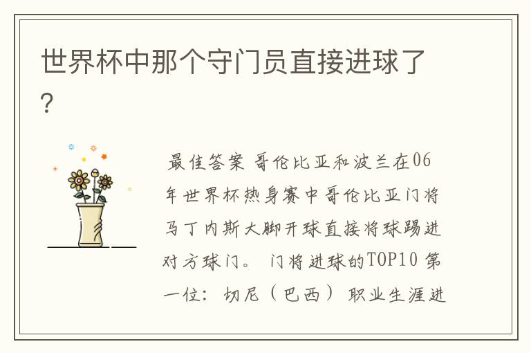 世界杯中那个守门员直接进球了?