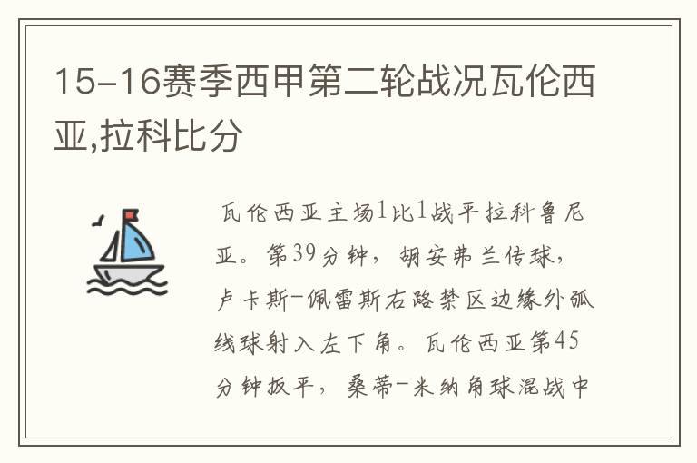 15-16赛季西甲第二轮战况瓦伦西亚,拉科比分