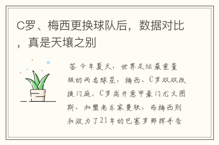 C罗、梅西更换球队后,数据对比,真是天壤之别