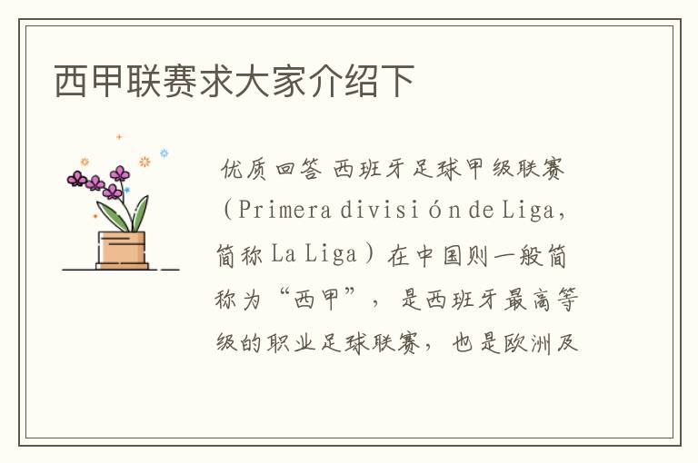 西甲联赛求大家介绍下