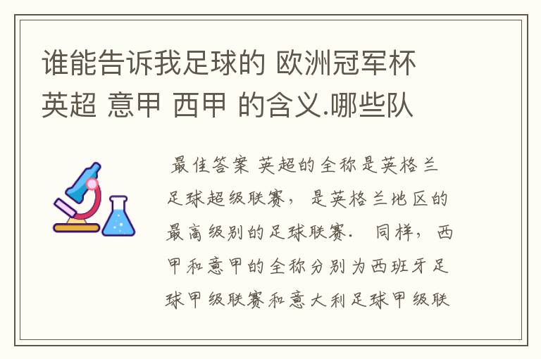 谁能告诉我足球的 欧洲冠军杯 英超 意甲 西甲 的含义.哪些队 怎么进行比赛的.