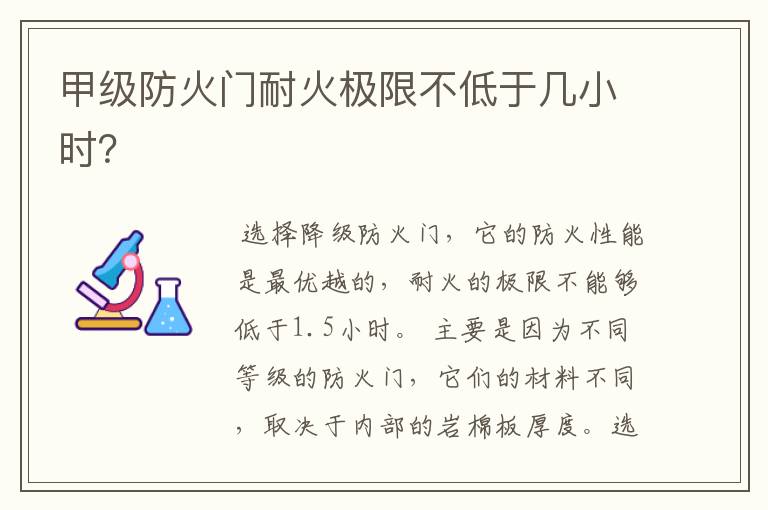 甲级防火门耐火极限不低于几小时?