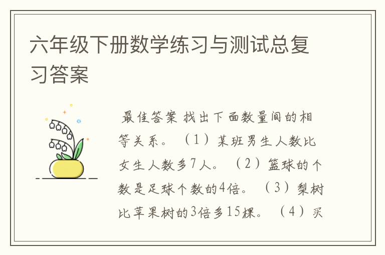 六年级下册数学练习与测试总复习答案