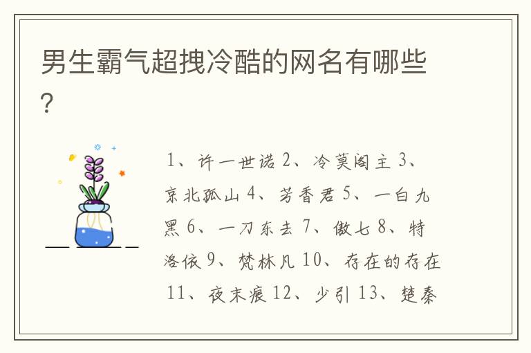 男生霸气超拽冷酷的网名有哪些?