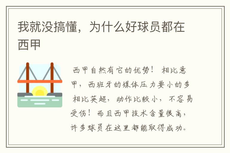 我就没搞懂,为什么好球员都在西甲
